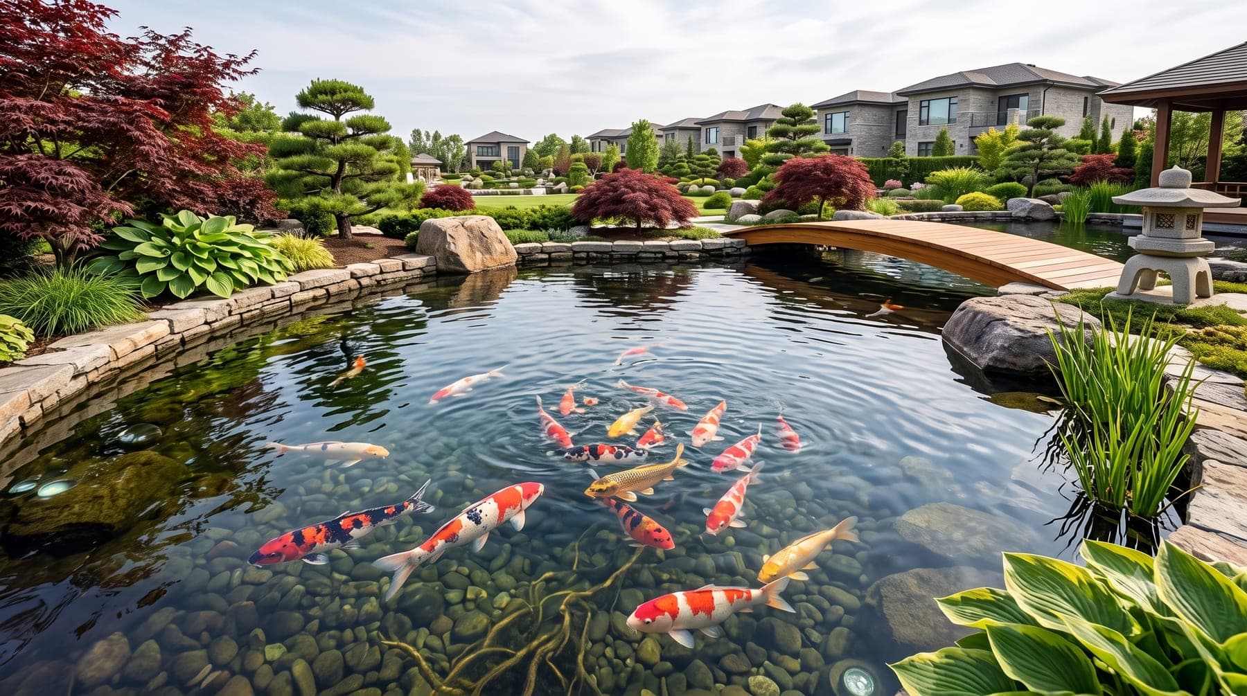 Ornamental koi fish pond